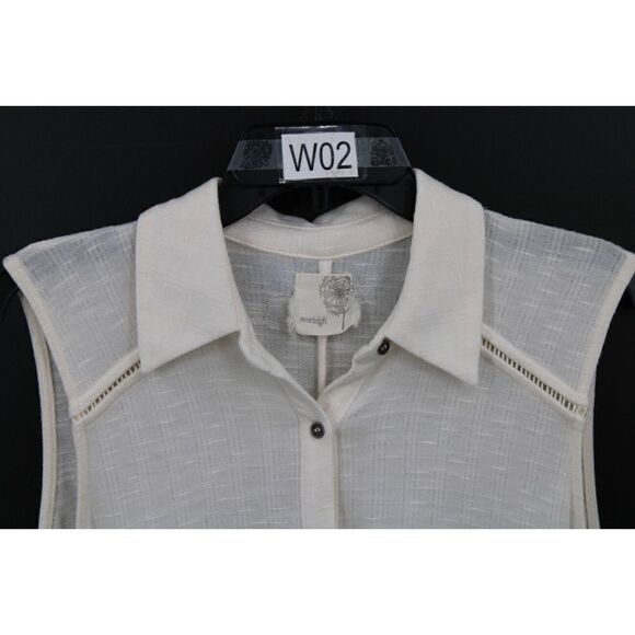 Everleigh Sleeveless Ivory Cream Button Front Tunic Blouse Size Medium Cotton - Picture 2 of 6